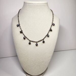 Elegant Anne Klein Silver tone chain and Purple real Pearls Necklace